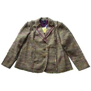 Dialogue Women's Tweed Blazer Jacket Fringe Trim Size 18W NWT